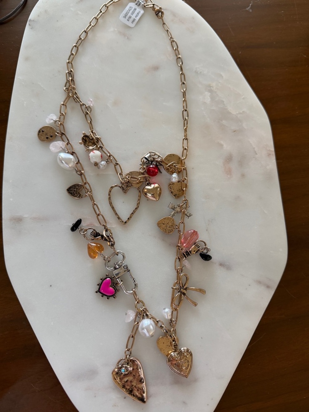 FREE PEOPLE SOLD OUTGold-Tone Heart Charm Layered Necklace - Multi-Color Accents